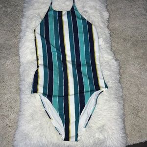 NWT Blue striped high neck one piece.